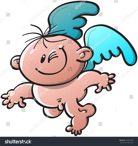 Cute Little Naked Angel Blue Wings Stock Vector (Royalty Free