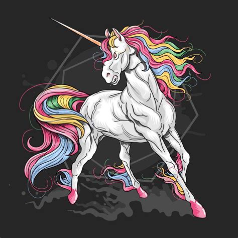 Unicorn with rainbow hair on black 1156790 Vector Art at Vecteezy