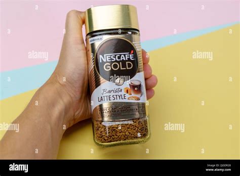 Tyumen, Russia-June 30, 2022: Nescafe Gold Barista Latte Style is a ...