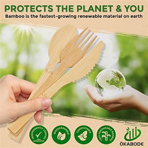 ÖKABODE Disposable Bamboo Utensils, 200 Pack | 100% Bamboo Cutlery NOT Wooden Cutlery | Eco ...