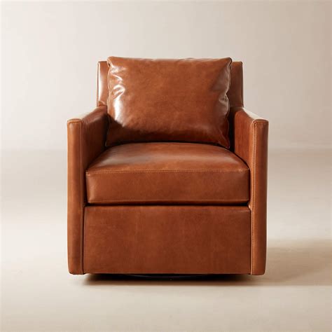 Monsef Brown Leather Swivel Chair | CB2 Canada