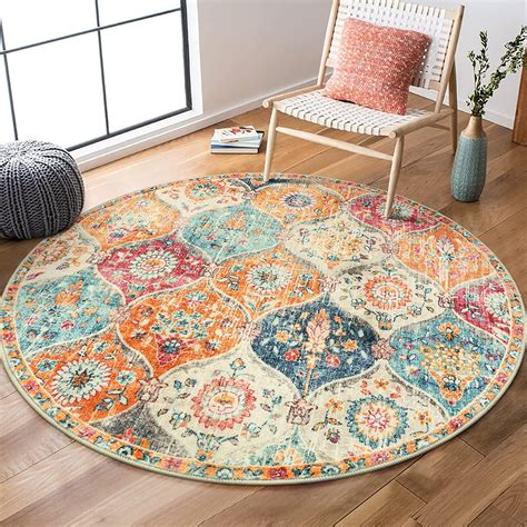 Lahome 4 Feet Round Moroccan Area Rug Washable Non Slip Soft Ultra Thin ...