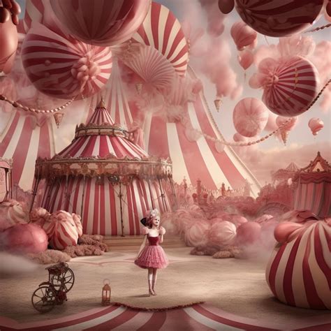 Premium AI Image | A circus scene with a girl in a pink dress and a ...