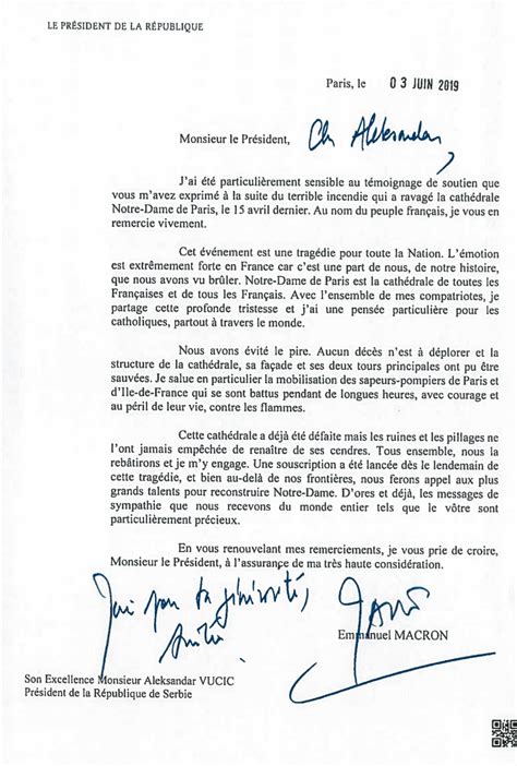 Pismo predsednika Francuske Republike | Predsednik Republike Srbije