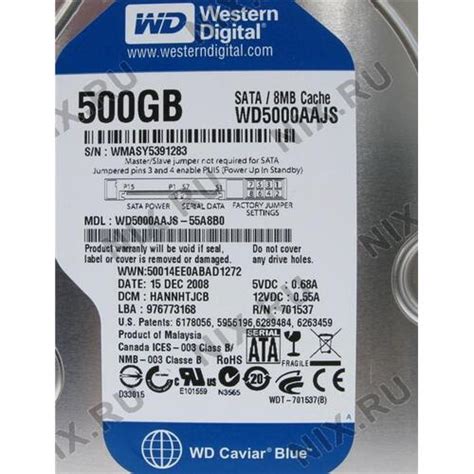 Жесткий диск 3.5" Western Digital 500 Гб Caviar Blue WD5000AAJS 500 Гб ...