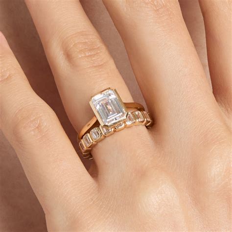 bezel set emerald cut band  clear cut collection