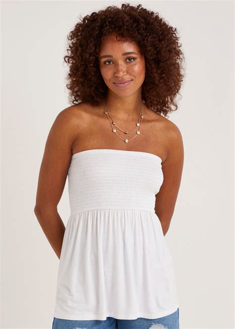 white shirred bandeau boob tube matalan