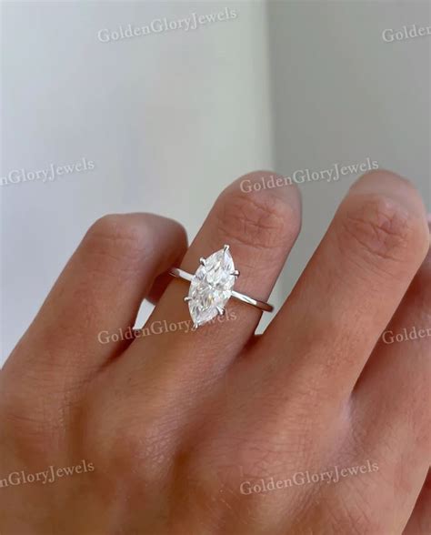 3CT Marquise Cut Moissanite Engagement Ring, 6 Prong Hidden Halo Ring ...