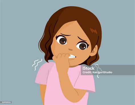 Stressed Girl Biting Nails Drawing Stock Illustration - Download Image ...