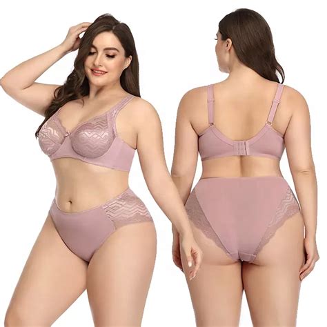 Plus Size Women Bra Panties Set Breathable Transparent Lace Embroidery