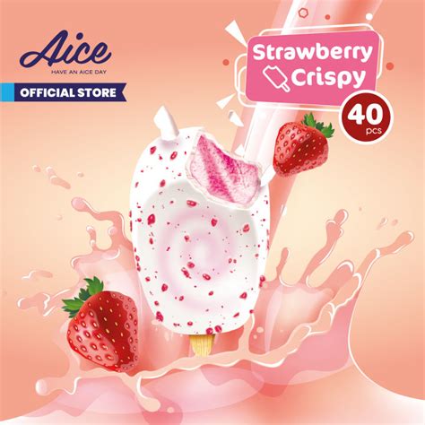 aice ice cream strawberry crispy es krim karton isi  pcs eskrim