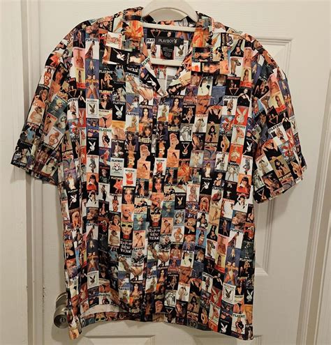 Playboy Centerfold Magazine Covers LARGE Button Up Sh… - Gem