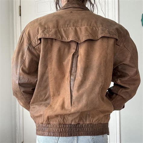 Brown leather bomber jacket. Super soft comfortable... - Depop