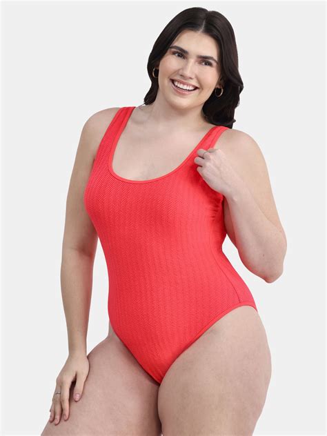 No Boundaries Women's Herringbone Crinkle One Piece Swimsuit, Sizes XXS