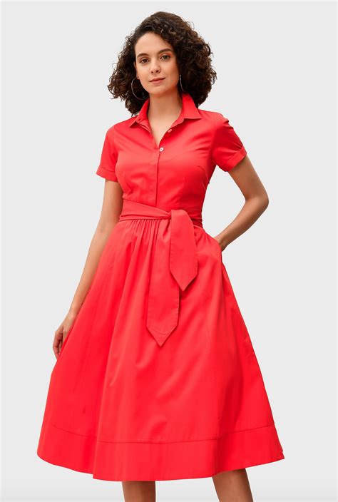Shop Cotton sateen sash waist shirtdress | eShakti