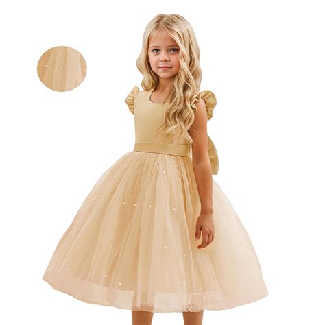 Kids Flower Girl Dress Khaki Ruffle Sleeveless Kids Formal Dresses for