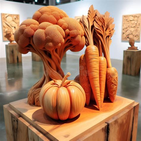 Artful Vegetable Sculptures: Hand-Carved in Wood Stock Illustration ...