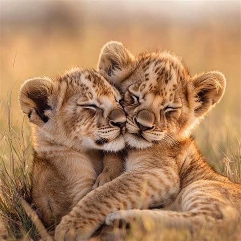 lions hugging