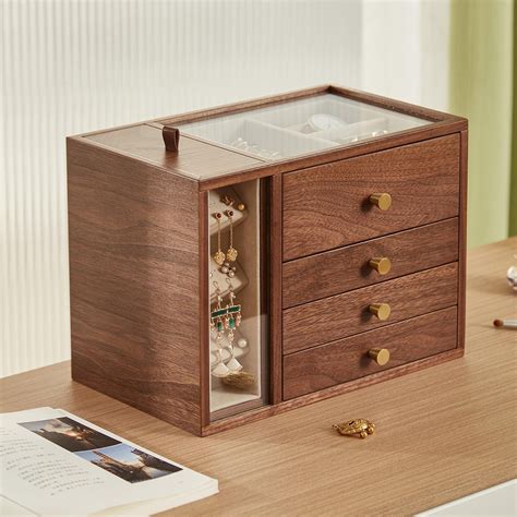 homruilink black walnut wooden jewelry box  women solid wood