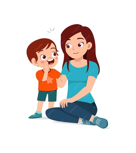 Premium Vector | Young woman whisper secret with cute little boy