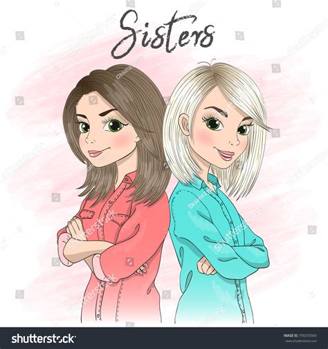 Duas mãos desenhadas bonitas, meninas bonitas: vetor stock (livre de