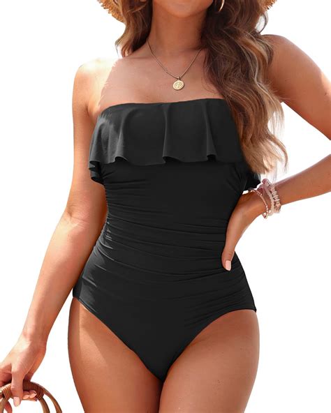 Holipick Strapless One Piece Swimsuits for Women Tummy Control Bandeau