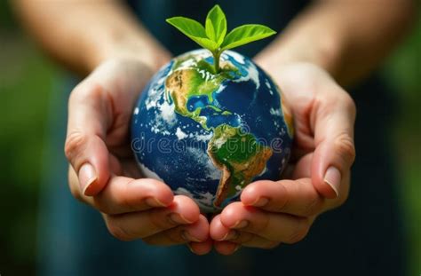 human hands holding earth  plant earth day stock photo image