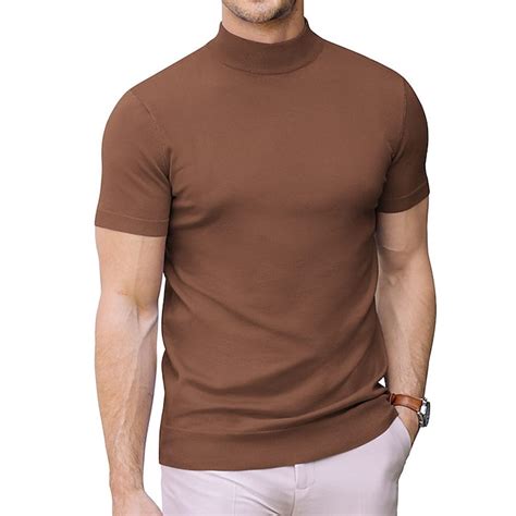 Men's T shirt Tee Turtleneck shirt Knit Tee Tee Top Plain Turtleneck Street Vacation Short ...