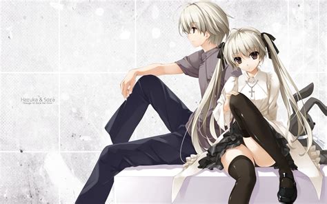 misaki kurehito yosuga  sora kasugano haruka kasugano sora thighhighs