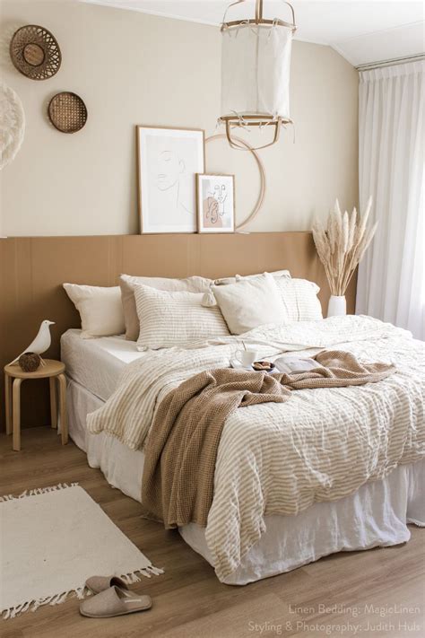 Earthy Bedroom With Soft Linen Bedding | MagicLinen | Brown bedroom