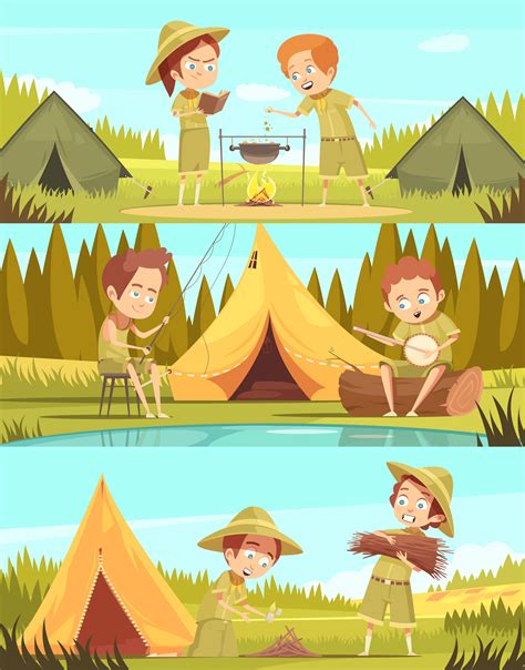 Scouts Activities Cartoon Banners Set 470606 Vector Art at Vecteezy