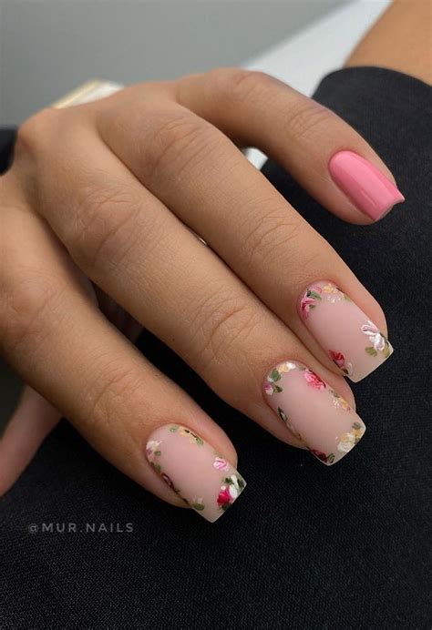 cute spring nail art inspirations floral border matte nails