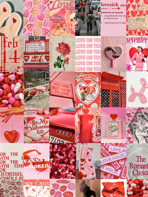 Red Valentine's Day Wall Collage Kit, Lovecore Aesthetic Background