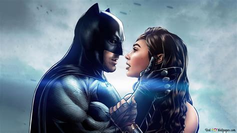 Batman And Wonder Women Kissing 4K wallpaper download