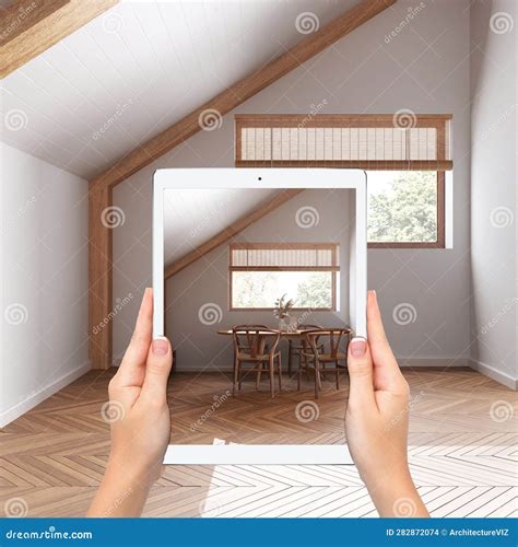 Augmented Reality Concept. Hand Holding Tablet with AR Application Used