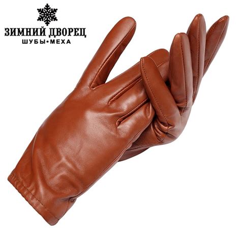 Новая Мода Кожаные перчатки, натуральная Кожа, Коричневый, женские ...