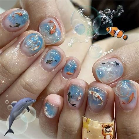 retro aquatic aquarium nails in 2024 | Fake nails designs, Nails only ...