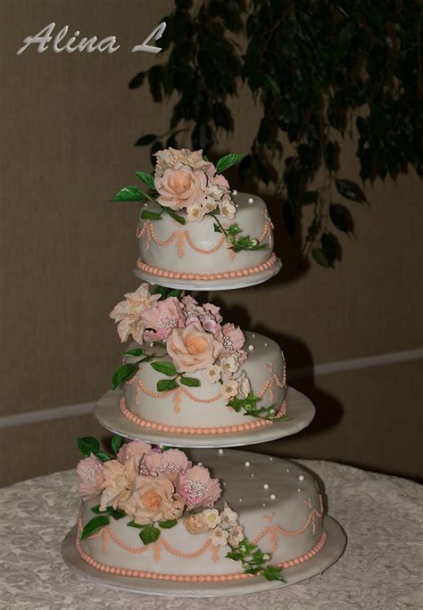 All about cakes: Персиково-розовый свадебный торт