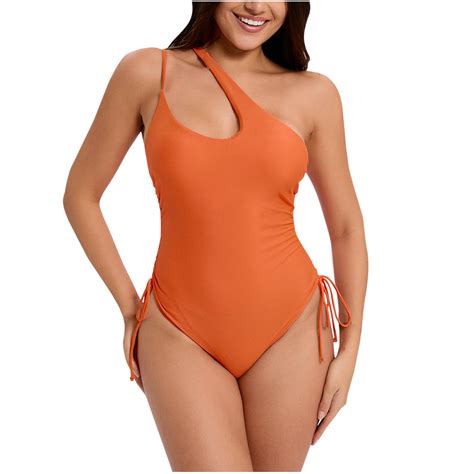 Efsteb Womens One Piece Swimsuit with Drawstring Solid Color Slim