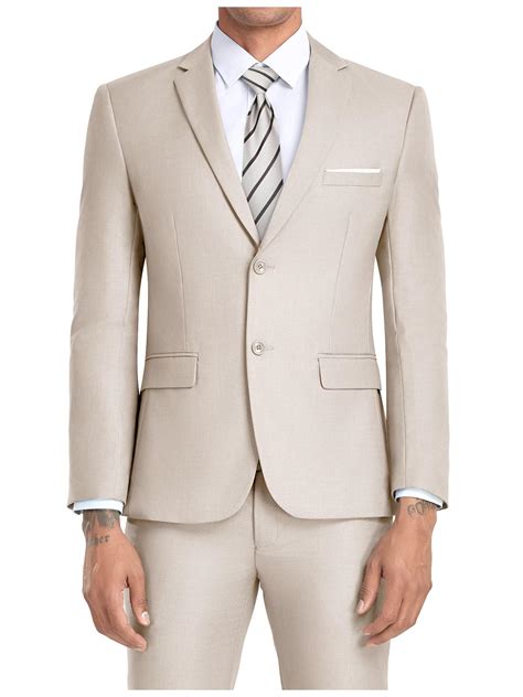 Mens Formal Suit Jacket Pants Set Slim Fit Light Champagne Suits for