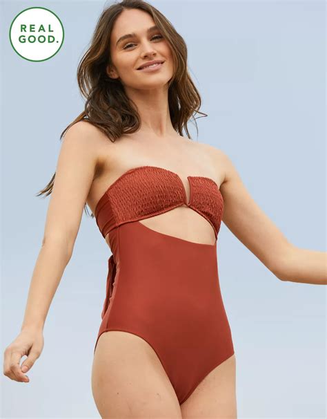 Aerie Smocked Bandeau One Piece Swimsuit | Aerie