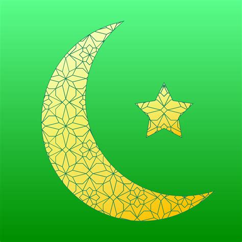 Vector illustration of a star and crescent with golden color in shiny