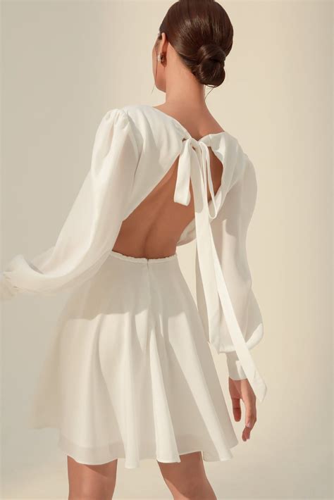 Elaina Chiffon Cut Out Dress | Ivory dress short, White long sleeve