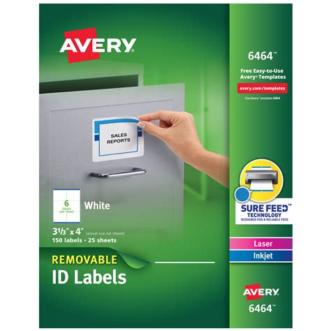 Avery Removable ID Labels, Sure Feed, 3-1/3” x 4”, 150 Labels (6464