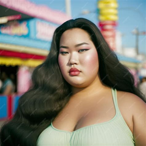 Generative ai young fashionable plus size asian woman posing outdoors
