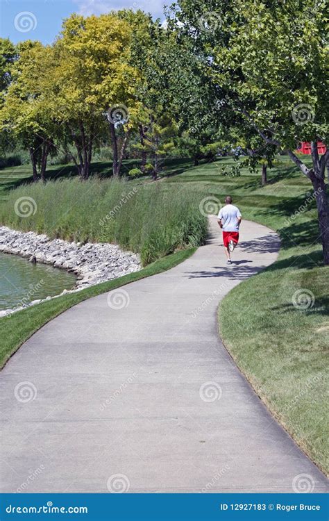Scenic Jogging Path with Runner Stock Image - Image of lake, path: 12927183
