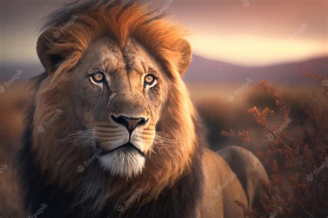 Premium AI Image | A lion in the wild wallpaper