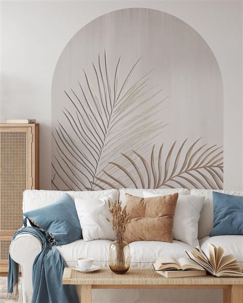 tropical leaves boho arch wall decal peel  stick modern wall arch