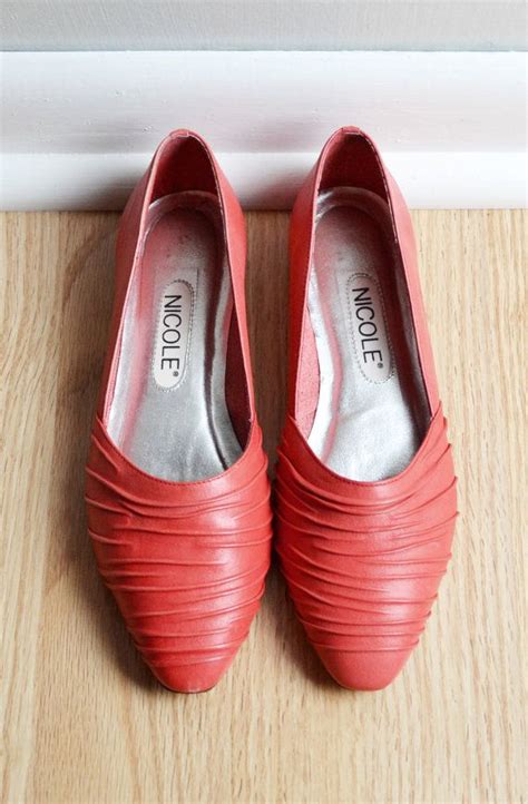 SALE / Shoes Flats Skimmer / Red Leather / Rushed Pointed Toe | Etsy | Flats, Leather, Shoes flats