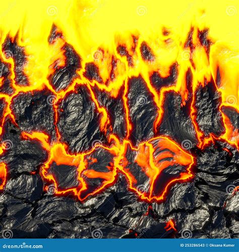 Realistic Lava Flame on Black Ash Background. Texture of Molten Magma